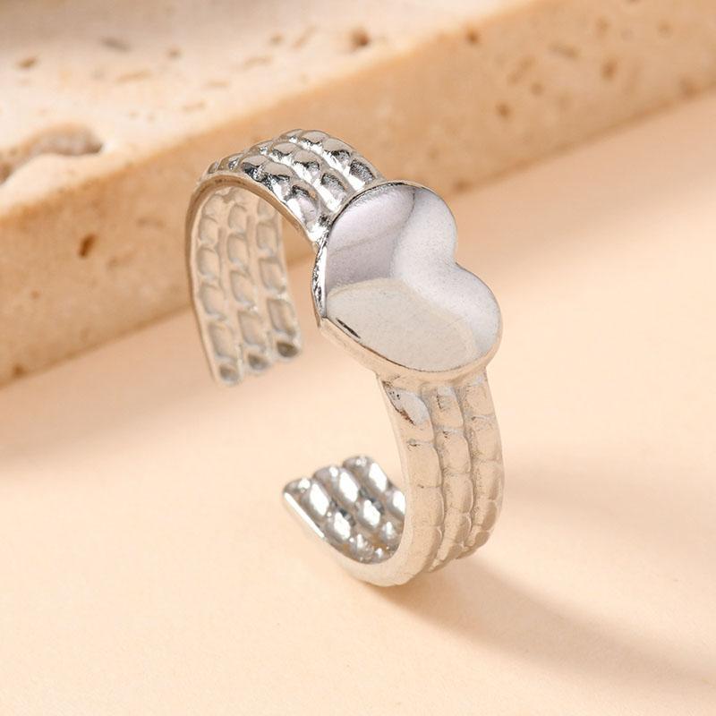 Stainless Steel Heart-Shaped Ring Simple Gold Color Fashionable Jewelry Couple s Opening Fashionable Women s Ring Accessories