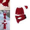 Festive Christmas Kids Girls Plush Flared Pants Suit With Santa Hat Tree Hat