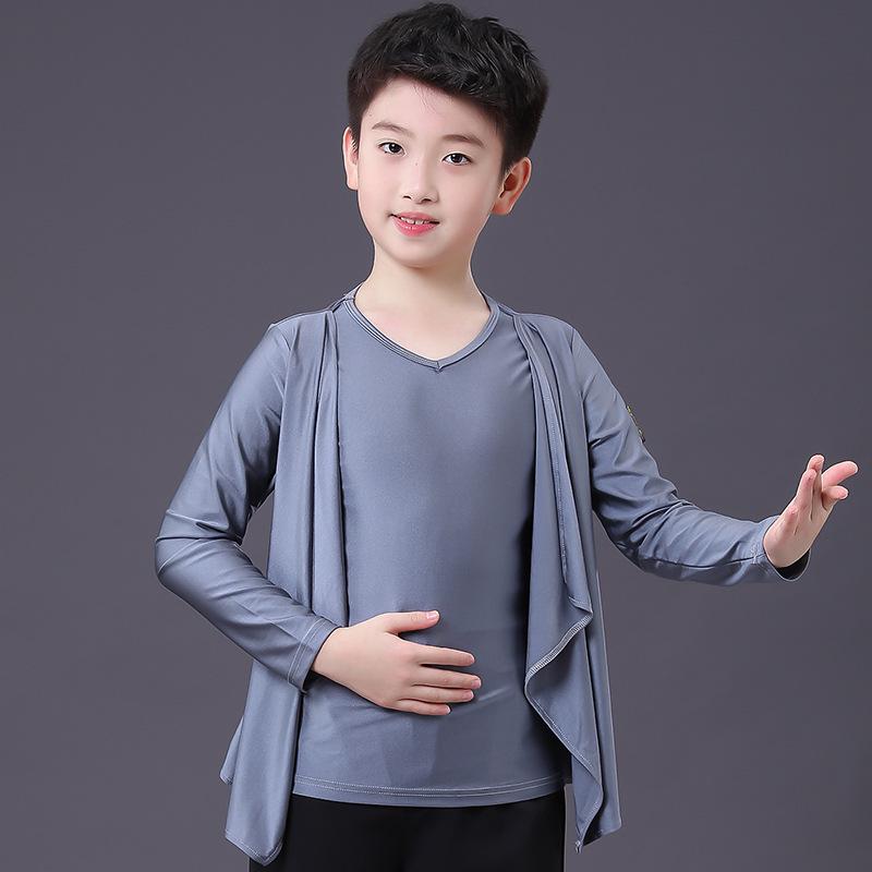 Boys' Latin Dance Performance Tops: Long & Short Sleeve Training Wear for Summer & Autumn Competitions & Exams