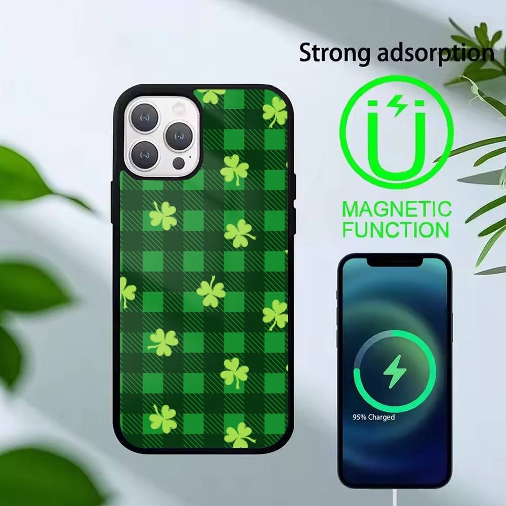 2026-Four-leaf clover Phone Case For iPhone 14,16,15,13,17,12,Plus,Pro,Max Magnetic For Magsafe Frosted Cover