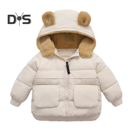 

Зимнее пальто для малышей с рисунком медведя из мультфильма, толстая флисовая подкладка с капюшоном, верхняя одежда, детское термопальто из хлопка с карманами для школы, повседневной жизни, путешествий 110cm