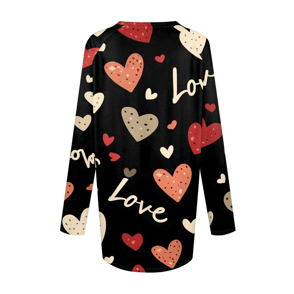 Women's Fashionable Casual Long,Sleeved Valentine's Day Print V,Neck Mid,Length Top