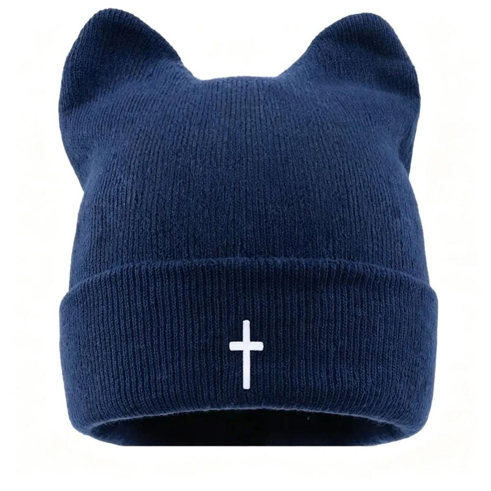 Thickened Cat Ear Beanies Cap Windproof Winter Bomber Hat Cute Knitted Woolen Hat for Women