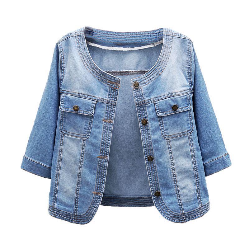 Bomber Short Denim Jakcets Women Casual Ripped Denim Coat Long Sleeve Outwear Jacket Coat S синий