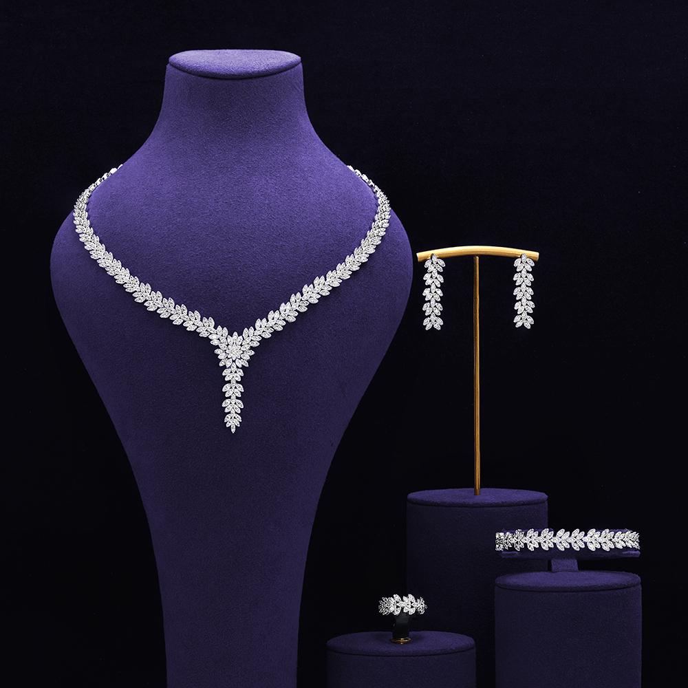 Trendy 4PCS Micro White Zircon CZ Jewelry Set For Women Wedding Bridal Party Jewelry Set Necklace Earring