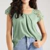 Women's Fashionable Casual Lace Sleeve Hollow Short Sleeved Round Neck T-Shirt Top