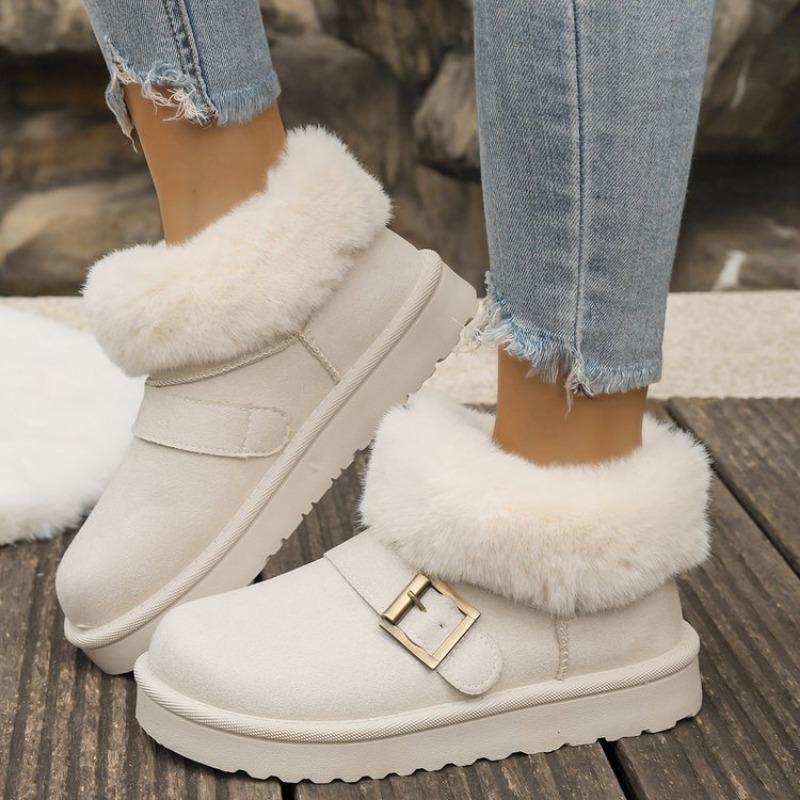 Large Size Low Tube Snow Boots for Women's Autumn and Winter New Turning Hair and Piling Thickened Warm Cotton Shoes for Women