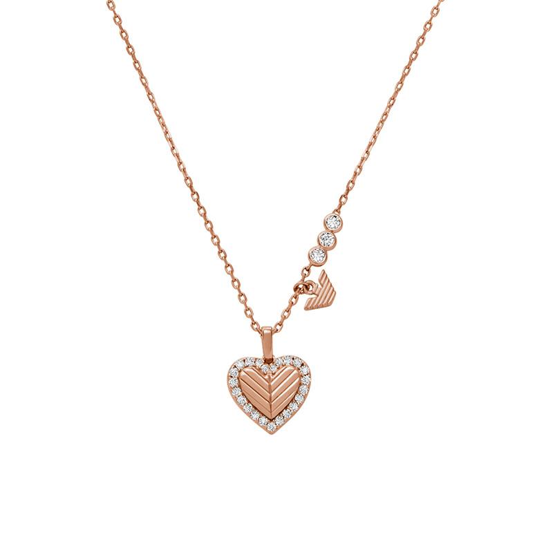 Emporio Armani Love Series Heart Pendant Necklace Women necklace Rose-Gold EG3625221 White Custom Box