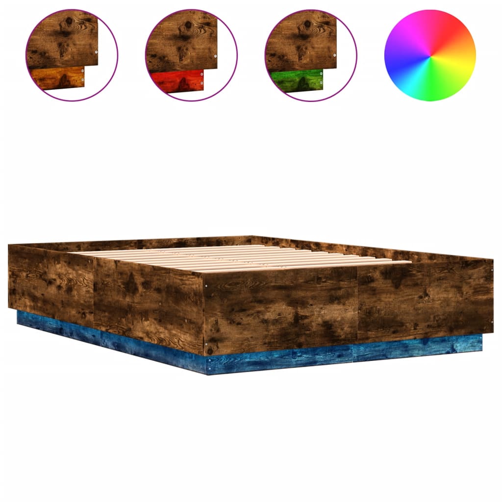 LED Bed Frame In Smoked Oak 150 X 200 Cm Engineered Wood