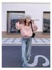 Korean-Style Pink Suede Short Jacket for Women - 2025 Autumn, Hollow Design, Age-Defying, Petite Fit, Fashion-Forward.