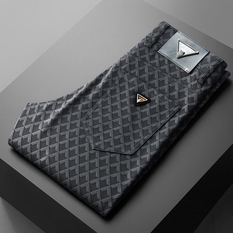 

Men s Autumn/Winter Jacquard Plaid Pants - Slim, Velvet-Lined, Business Casual 36