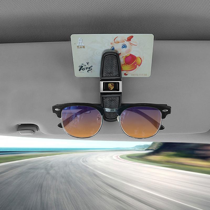 1pcs Car Sun Visor Glasses Box Universal Sunglasses Clip Card For Porsche Cayenne Macan 911 Gt3 918 928 944 968 Boxster Panamera