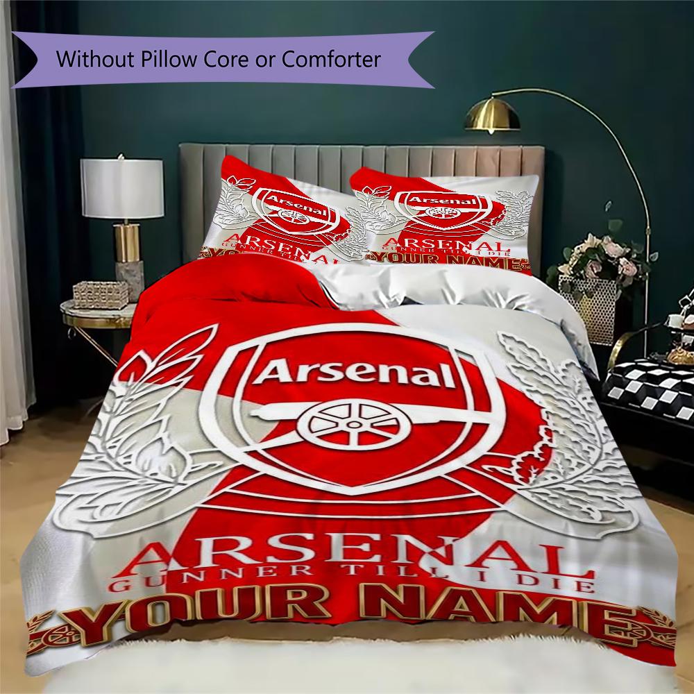 Custom Name Arsenal Pattern Bedding uilt Set uilt Cover Pillowcase Home Decoration Birthday Gift (1*duvet cover+2*pillowcase without core)