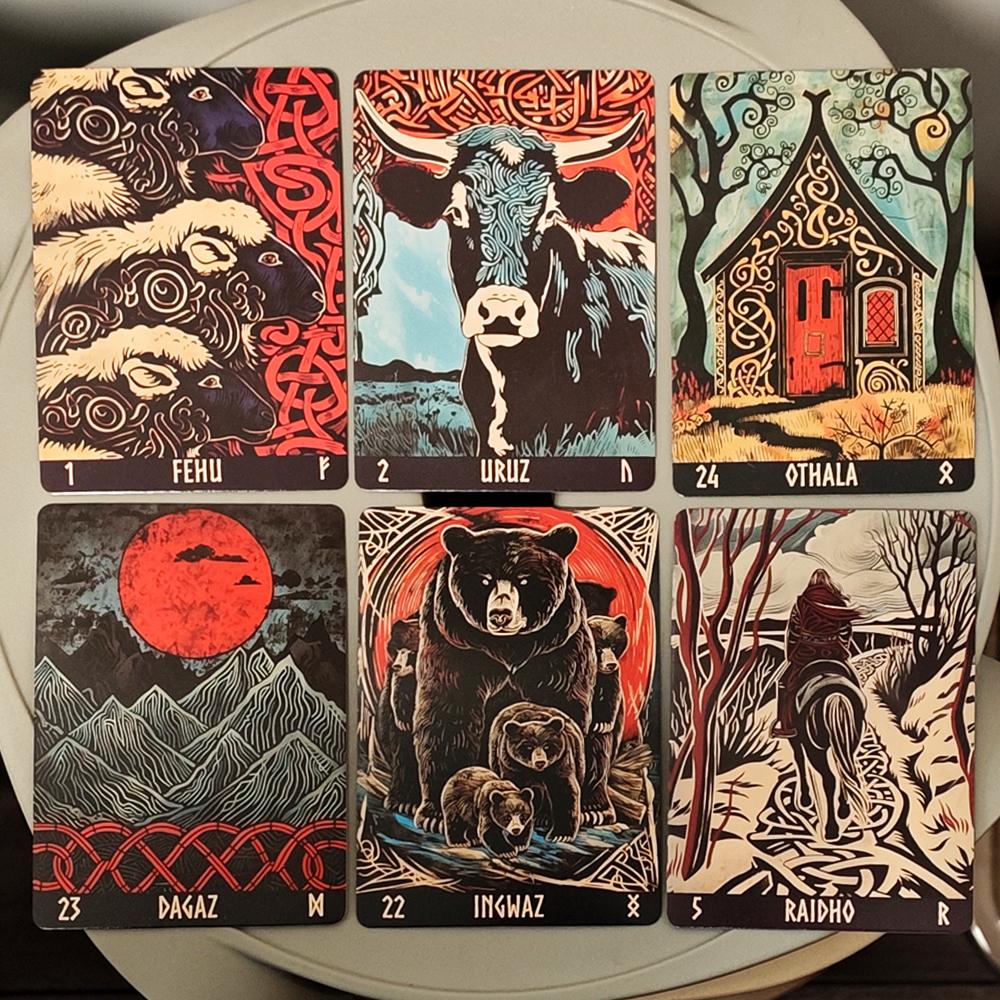 10.4*7.3cm Norwegian Woodcut Runes Deck 24 Cards Oracle Deck Elder Futhark Runes