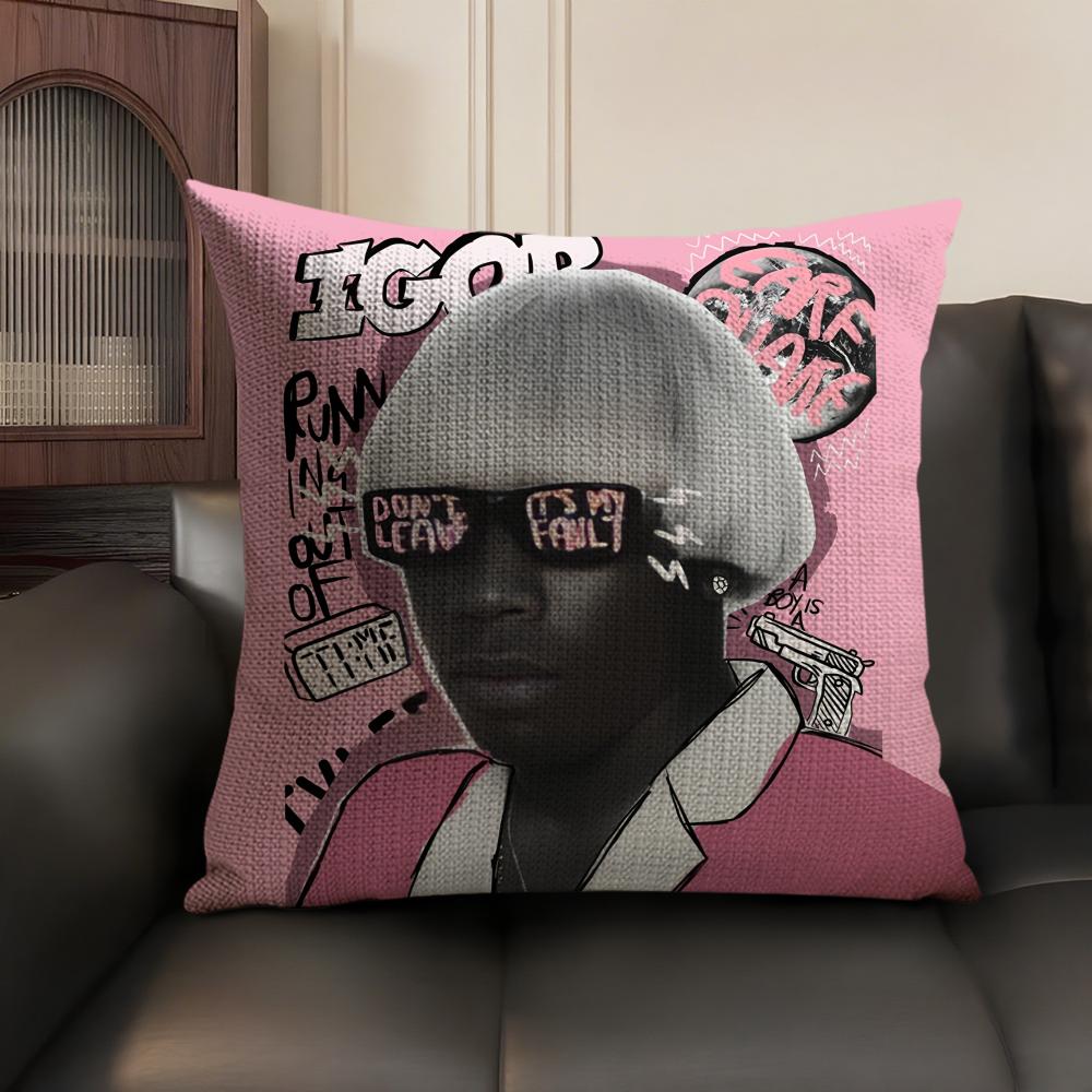 T-Tyler The C-Creator Rapper Cushion Cover Natural Linen Organic Fabric Double-Sided Printing Sofa Home Decor Gift Pillow Case