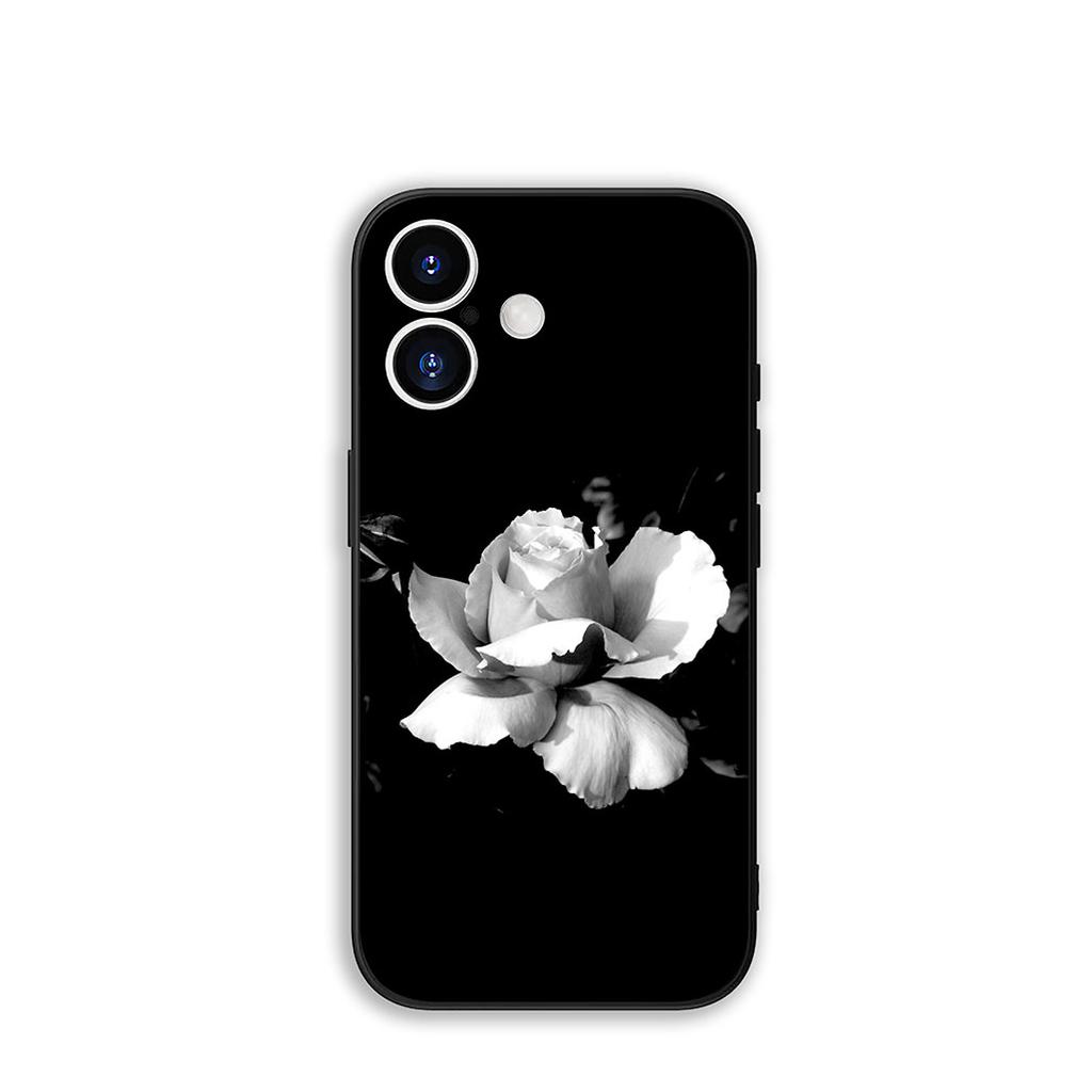 For Apple iPhone 16 15 14 Plus 13 12 Mini 17 Pro Max + ProMax 16E Air 15+ Phone Cover Case Black White Rose Flower Casing