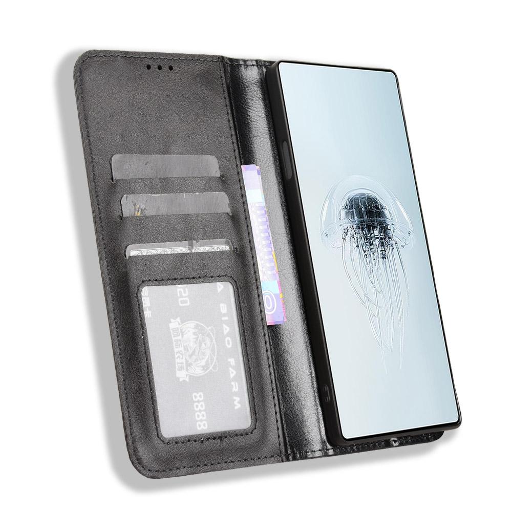 

For ZTE nubia Red Magic 10 Pro+ 5G/10 Pro 5G Leather Case Wallet Stand Retro Texture Phone Cover Red