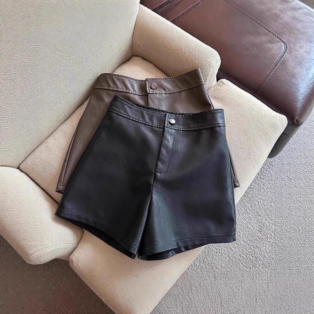 Women's PU Leather High Waist A-line Bootcut Shorts