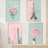 Fuji Toy Wall Sticker Pink Flower Eiffel Tower Paris Girl Plant Leaf Poster Wall Decor M0288