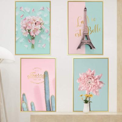 Fuji Toy Wall Sticker Pink Flower Eiffel Tower Paris Girl Plant Leaf Poster Wall Decor M0288