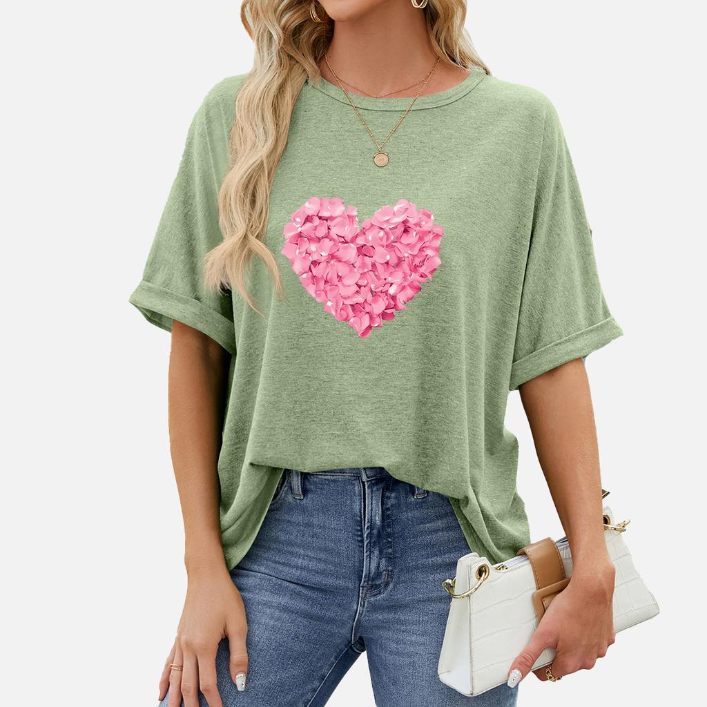 Camiseta de Manga Corta de Moda para Mujer Tallas Grandes Casual Cuello Redondo Estampado Top Verano Jersey Camiseta Holgada