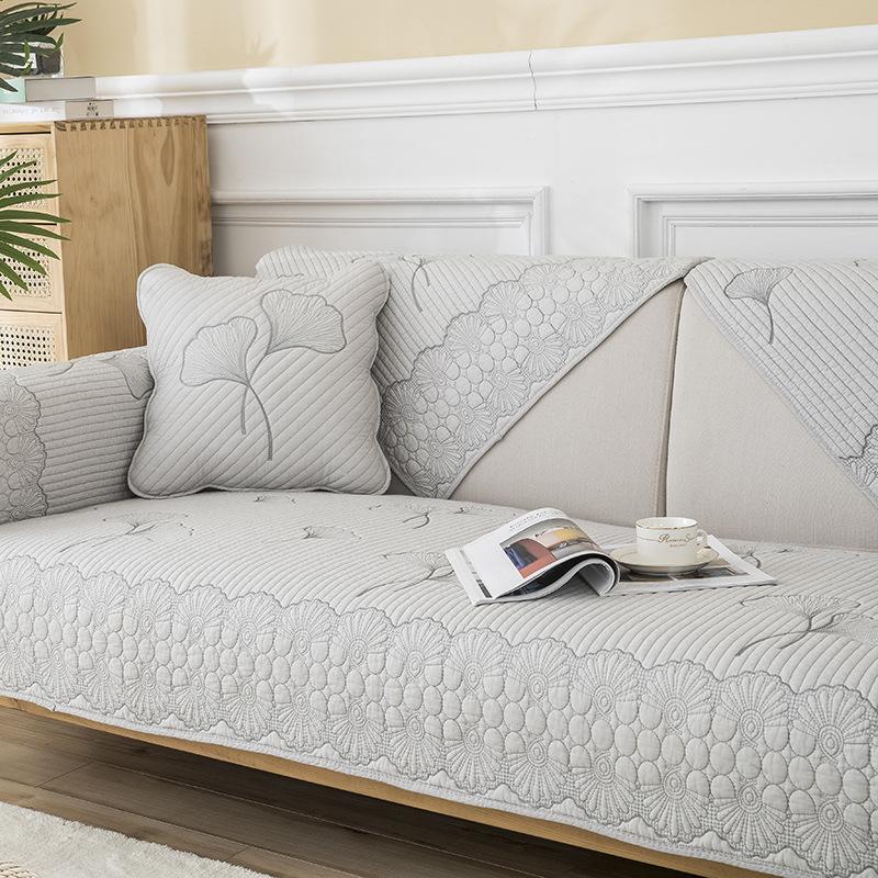 Sofa Cushion Four Seasons Universal Non-Slip Fabric Pure Cotton Simple Modern Seat Cushion Cotton Solid Wood Sofa Cover Towel Cover Cloth