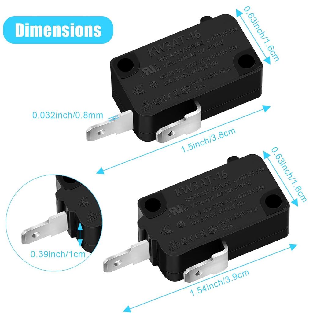 3PCS Microwave Oven Door Switch Replacement Parts(2X Normally Open + 1X Normally Closed), 16A 125/250V, KW3AT-16(Downward Compatible with KW3A-16)