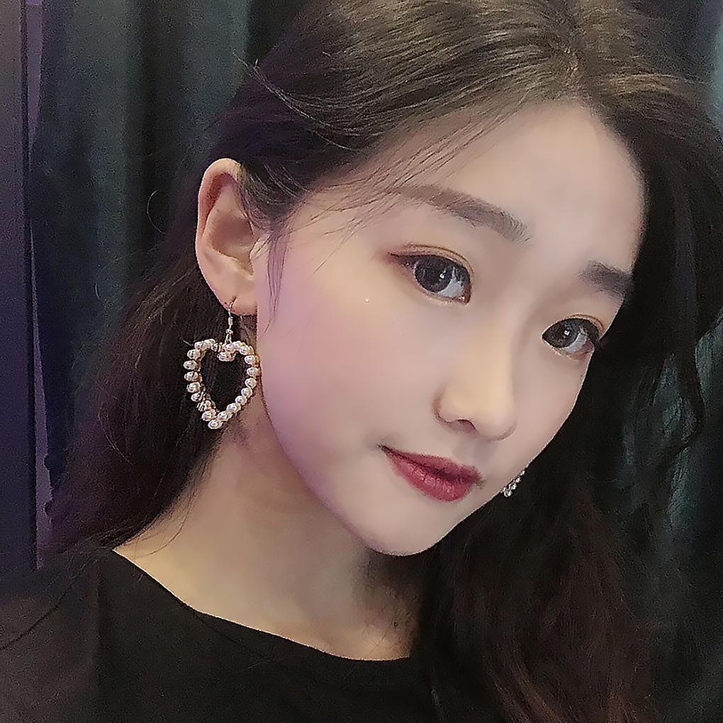 Love Heart Statement Earrings Alloy Faux Pearl Dangle Chain Hook Ear Drop Jewelry Gift for Women