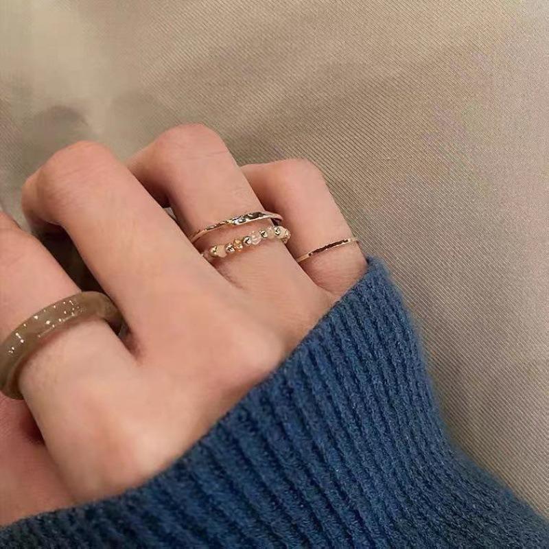 4 Pcs Chic Resin Geometric Irregular Lines Beads Rings For Women Bead Ring Set Party Jewelry Christmas Gifts