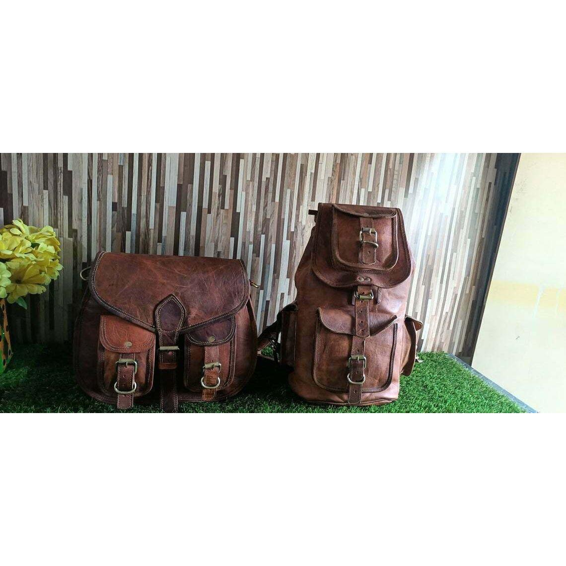 Женский рюкзак с двумя сумками из натуральной винтажной кожи коричневый — фото 5
