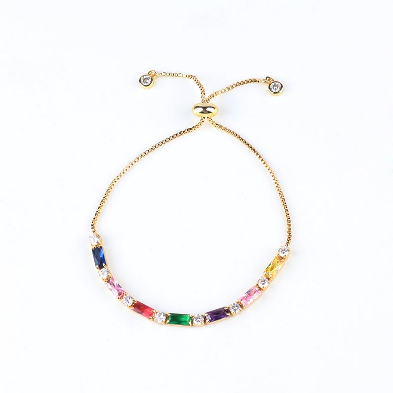 Rainbow Cubic Zirconia Tennis Bracelet Iced Out Chain Bracelets For Women Gold Color Adjustable Bracelet CZ Chain Homme Jewelry