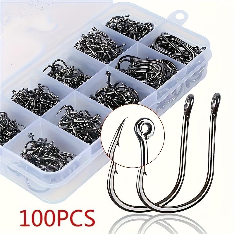 100pcs Fishing Hooks Set High Carbon Steel Sharp Barbed Fishhooks Rock Fishing Gear Tackle Accessories for Saltwater