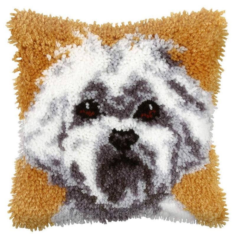 Cartoon Embroidery Latch Hook Kit Seat Cushion Carpet Pillow Latch Hook Rug Kit Smyrna Package Button Pad Package DIY Decorative