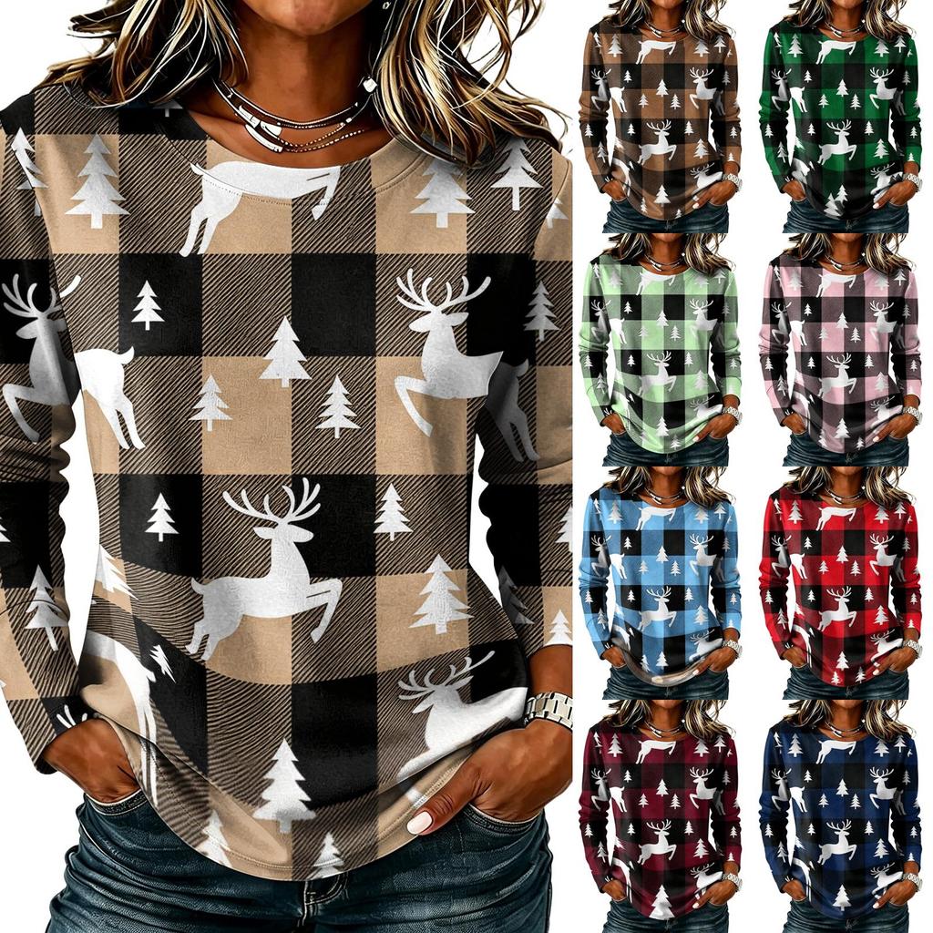 Women's Casual Long Sleeve Neck Christmas Print Top