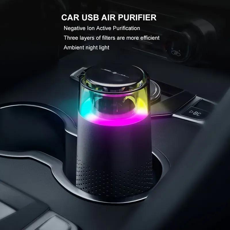 Negative Ion Air Purifier HEPA Filter Small Removal Air Freshener Usb Electrical Appliances with Led Lights for Cars Home