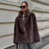 Damen Umlegekragen Langarm Kunstfuchs Pelzjacke Lockere Passform Pendlerstil Pelzmantel