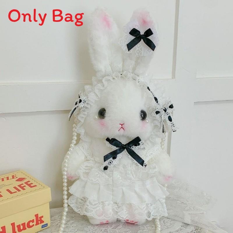 Japanese Lolita Bunny Plush Bag With Pearl Chain For Daily Fashion And Cute Storage