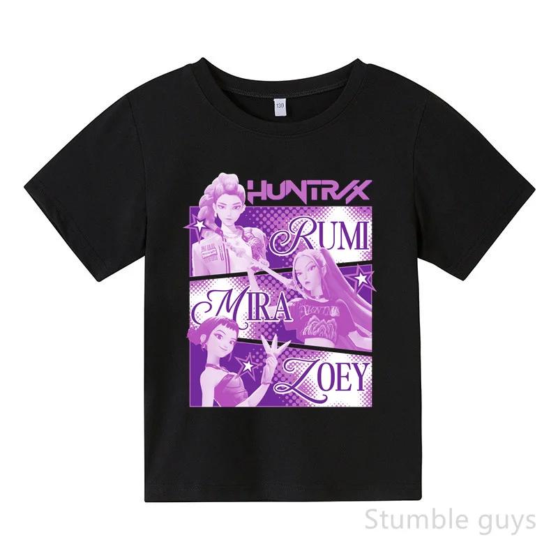 Kids Summer KPop Demon Hunters T-shirt Huntrix Anime Tshirt Boys Clothes Girls