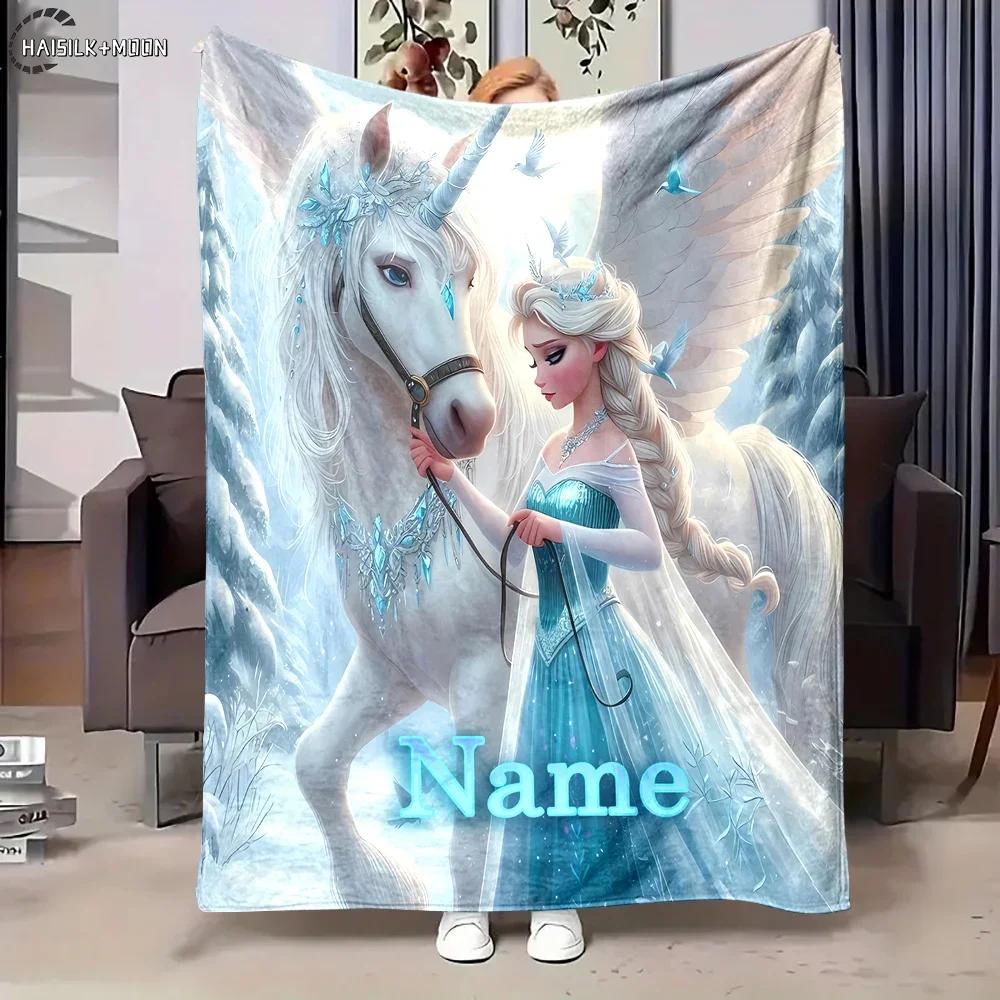 Custom Name Disney Frozen Princess Elsa Printed Blanket Multi-Size Suitable for Sofa, Bed,Travel,Camping,Sofa,Chair and Bed Gift