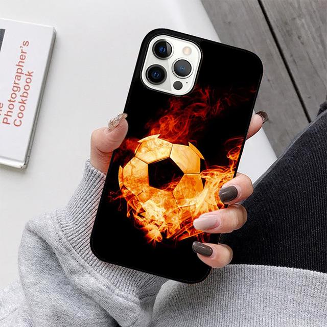 

Fire Football Soccer Ball Phone Case For iPhone 17 Air 16 15 14 13 12 Pro Max Plus Max Cover Shell coque iPhone 16plus