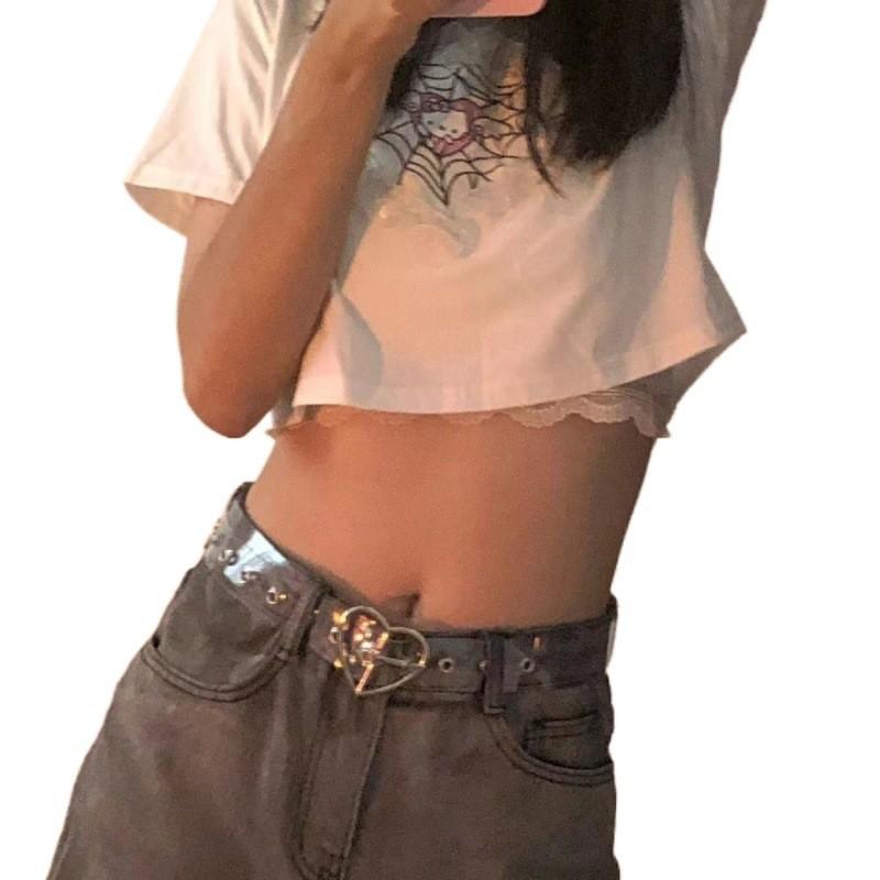 Stylish Transparent Heart Double Row Waist Belt Accessory For Denim Jeans And Outfits With Butterfly Pearl Decoration