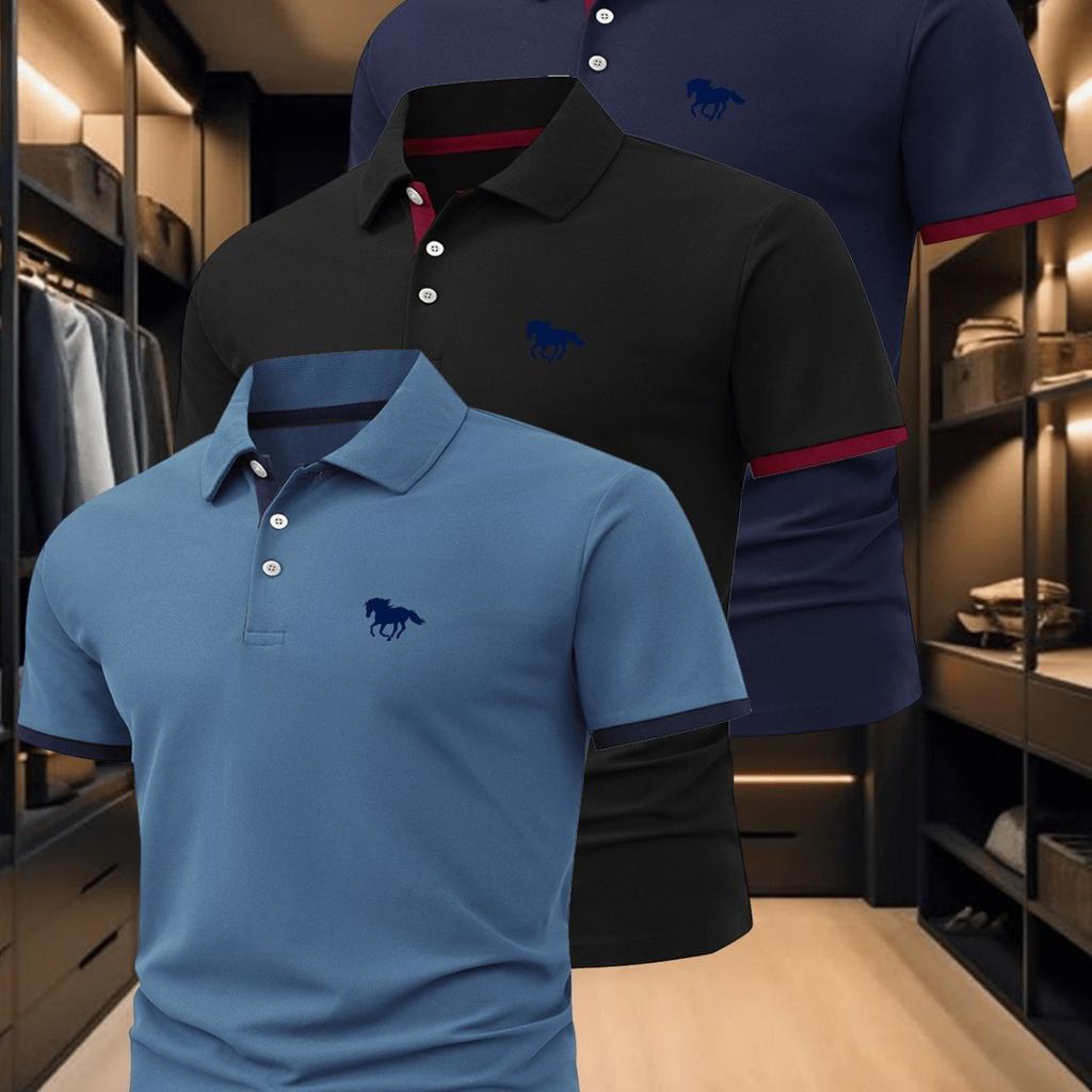 3 Stück Herren Poloshirt Mode Business Casual Kragen, Bequem Sommer Atmungsaktiv Kurzarm Kragen Poloshirt Oberteil Geschenk