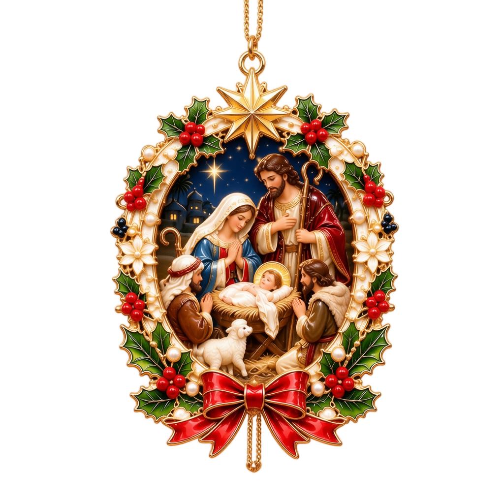 Christmas Scene Hanging Ornament, 2D Flat Wall Decor with Double-Sided Print for Holiday Home Display
