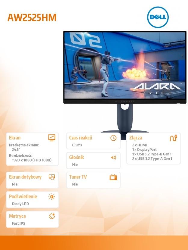 Monitor AW2525HM 24.5 AMD FreeSync Premium & NVIDIA G-SYNC Compatible 320Hz Full HD (1920x1080)/16:9/DP/2xHDMI/USB 3.2/3Y AES&PP