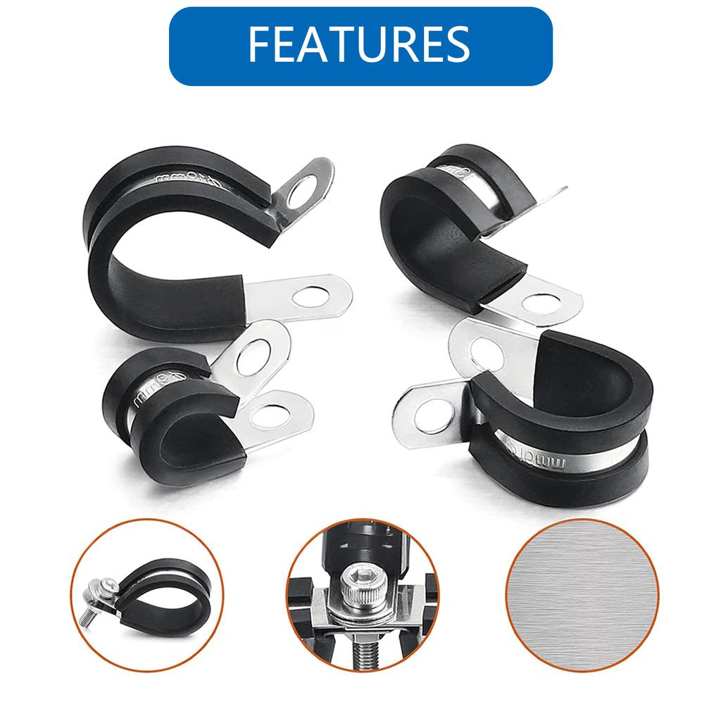 60 Stück Kabelschellen Sortiment für Rohr- und Drahtinstallation Gummi gepolsterte Edelstahlklemmen mit Schrauben