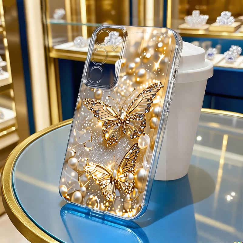 Goldener Schmetterling Diamantmuster Handyhülle für Samsung Galaxy S26 S25 S24 S23 S22 S21 S20 fe/plus/Ultra Anti-Drop Transparent