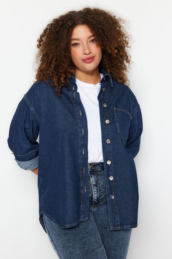 Chemise en jean oversize bleu clair grande taille pour femme
