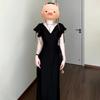 Hepburn Style French Black Small Flying Sleeve V-neck Dress Children's Summer New Popular High-end Dress