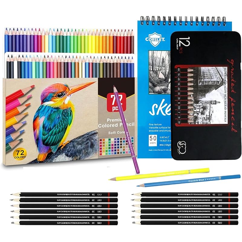 Corslet 85Pc Art Supplies For Artist 72Pc Colour Pencil Set &12Pc Drawing Pencil Set Sketch Shading Graphite Sketching P