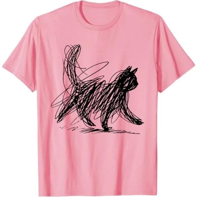 Urban Fashion Tshirt with Minimalist Cat Design Unisexs and Womens Cotton Tshirt Casual Summer Vacation Humorous Tshirt